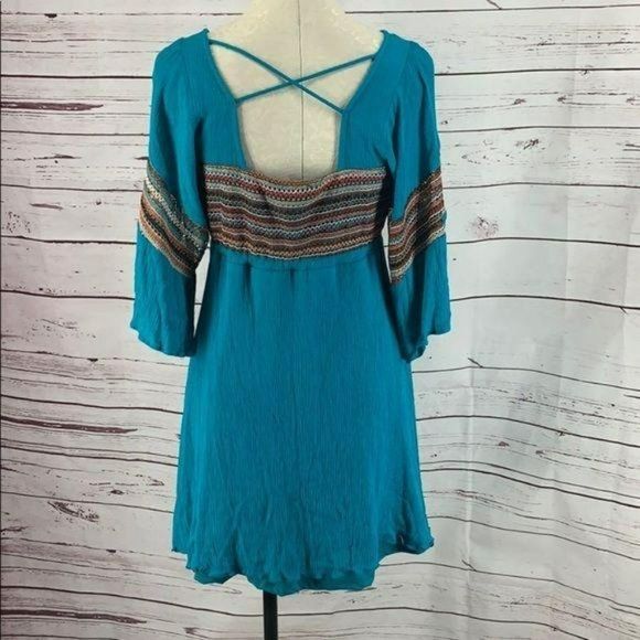 Umgee Woman's‎ Teal Blue Flutter Sleeve Tunic Dress Size Small - Picture 3 of 10